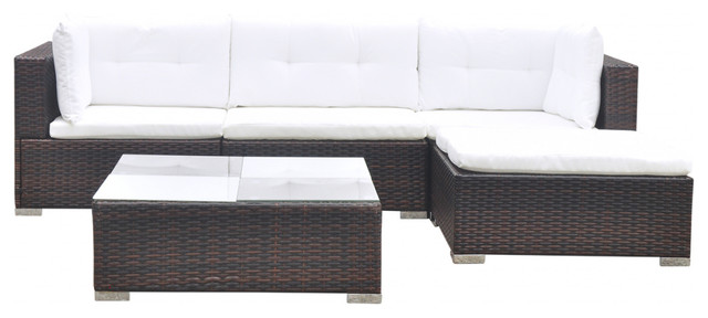 vidaXL Outdoor Sofa 3-Seat Poly Rattan Wicker Chaise Lounge Seat Black/Brown 