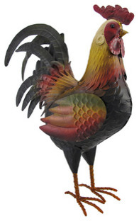 Colorful Hand Painted Country Rooster Statue 15 Inch