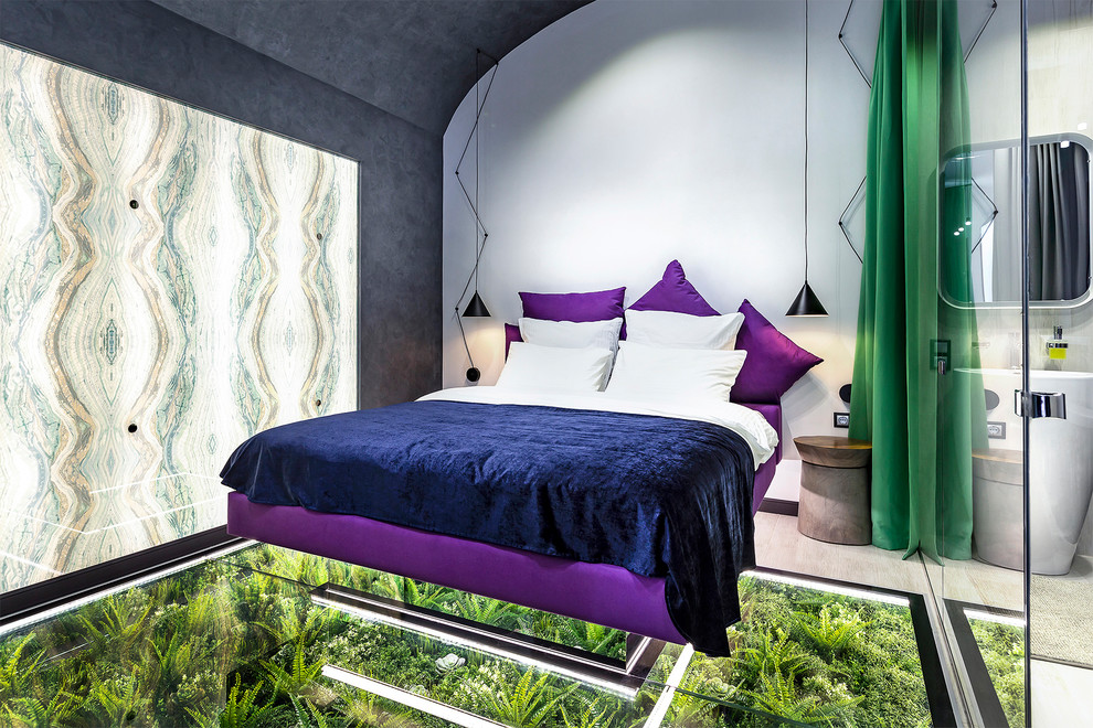 Studio with a soaring bed over grass-plot /Студия с парящей кроватью и лужайкой