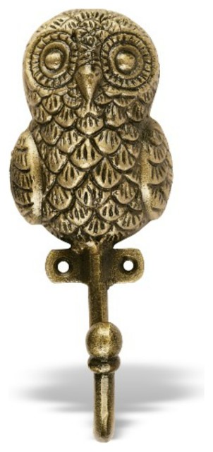 Owl Wall Hook in an Antique Brass Finish - Rustic - Wall Hooks - by ...