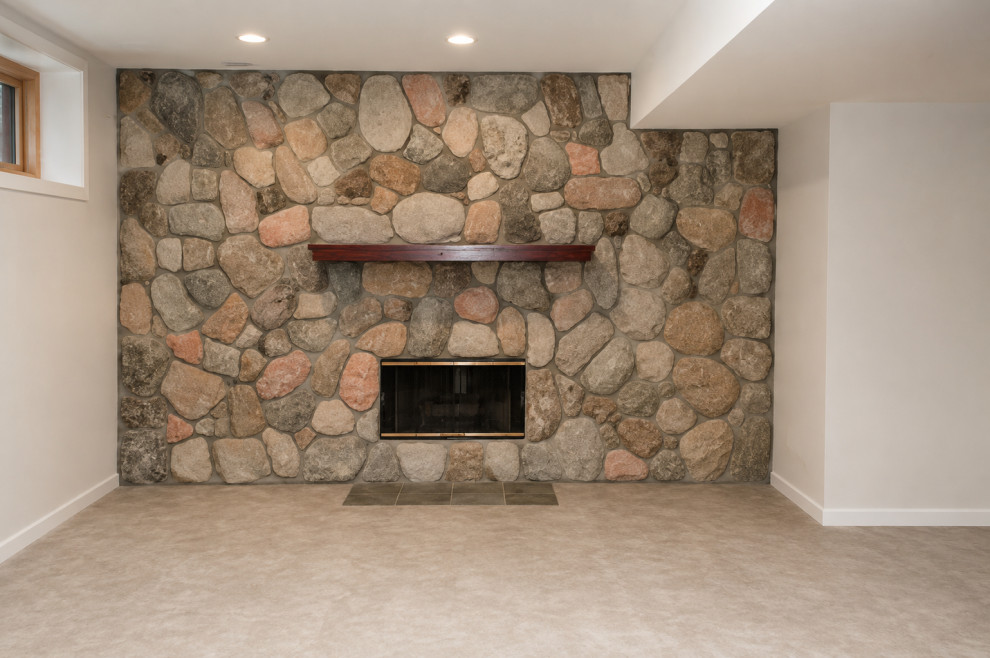 Ann Arbor - Finished Basement, Bar, Bathroom, Stone Fireplace & Custom Dry Sauna