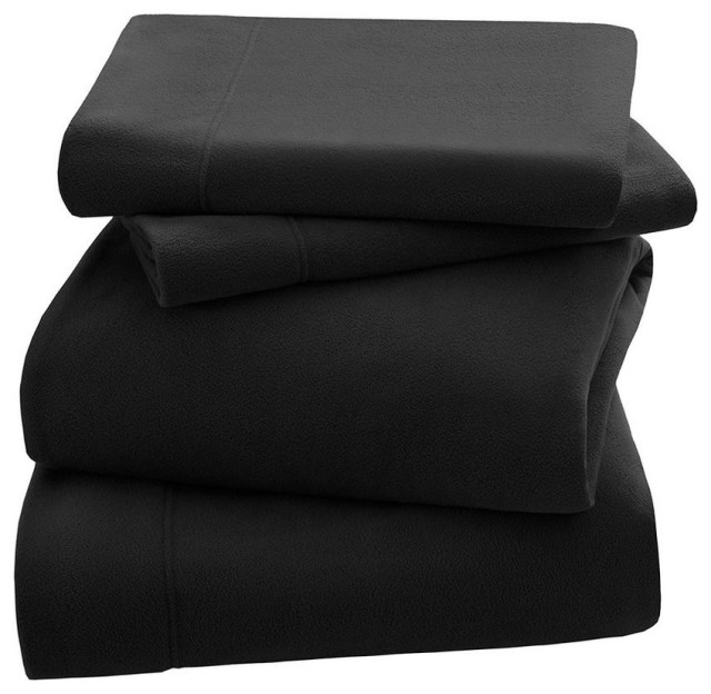 100 Polyester Knitted Micro Fleece Solid Sheet Set, Queen Sheet And