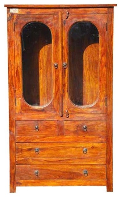 Ellenton Rustic Solid Wood Wardrobe Armoire With Drawers And Shelves