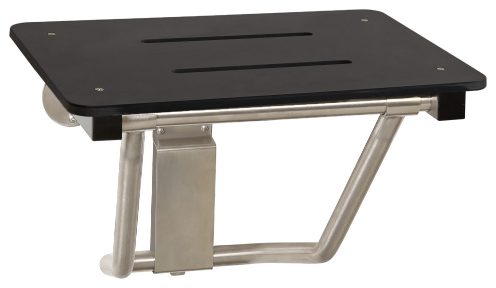 Black Folding Wall Mount Shower Seat Bench, ADA Compliant, 18