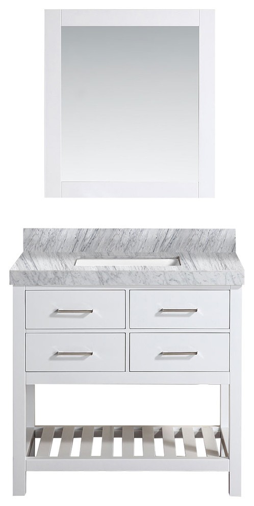 40" Laguna White Single Modern Bathroom Vanity with White Marble Top