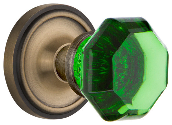 Classic Rosette Single Dummy Waldorf Emerald Knob, Antique Brass