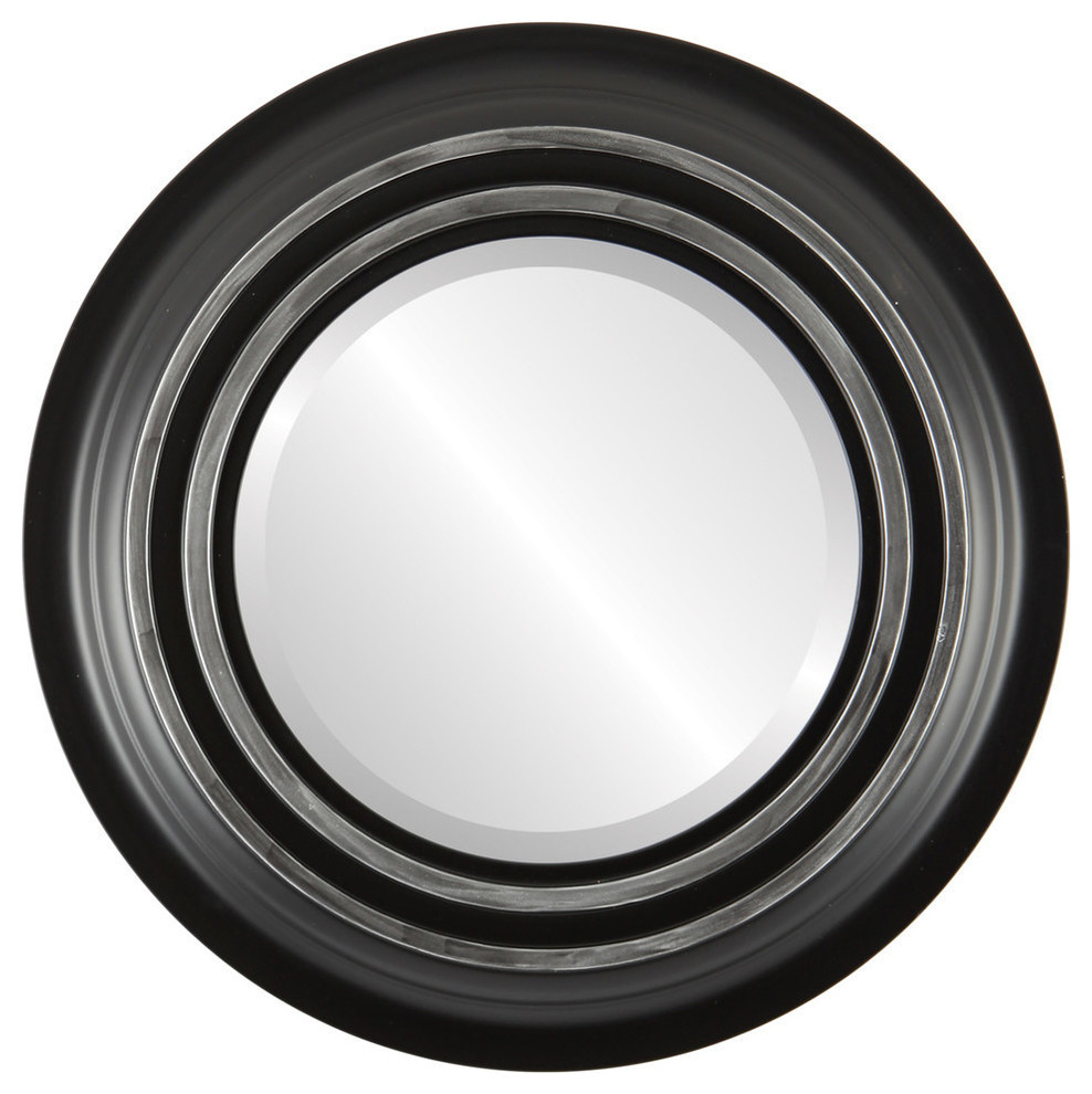 Imperial Framed Round Mirror in Matte Black with Silver, 30"x30"