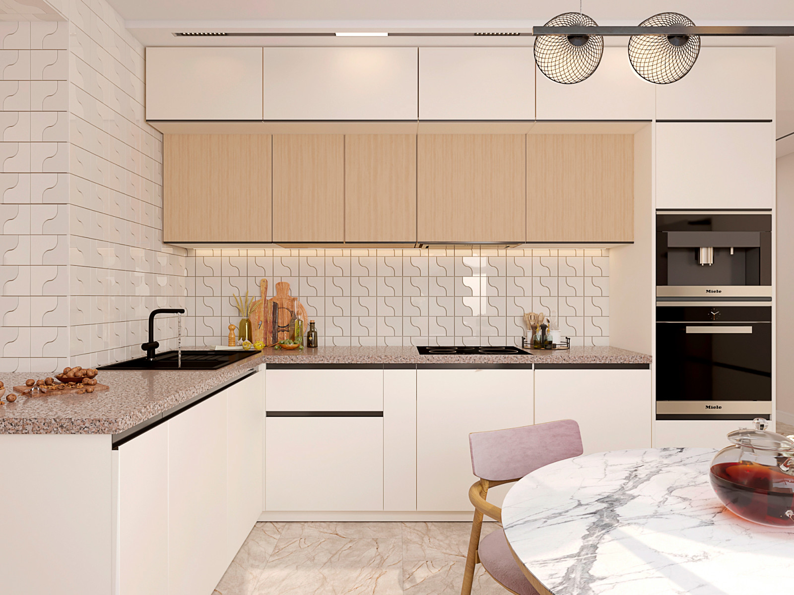 Кухня - гостиная с воздушной лестницей