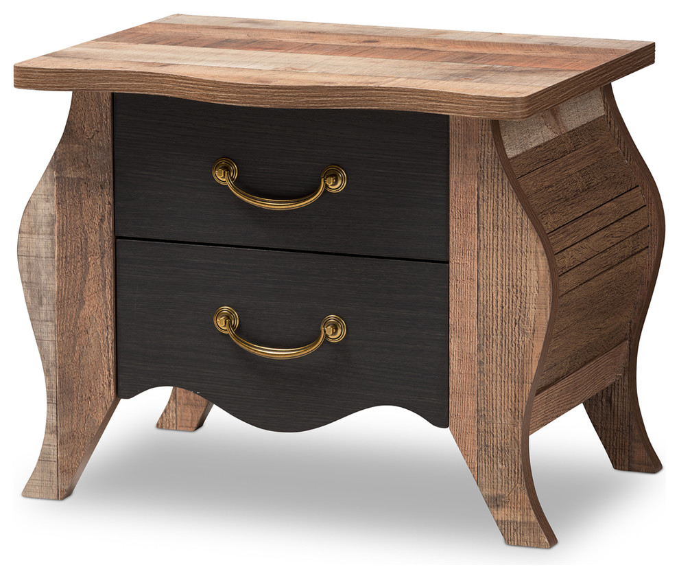 Romilly Country Cottage Farmhouse Black And Oak Wood 2 Drawer Nightstand Midcentury Nightstands And Bedside Tables By Skyline Decor