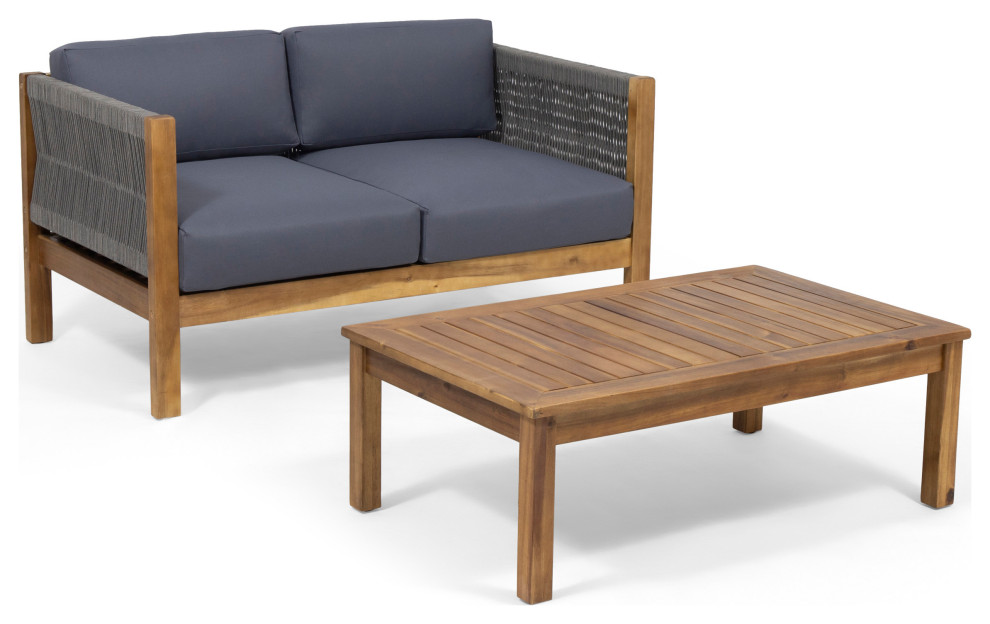 Theresa Outdoor Modern Loveseat Set Tropical Outdoor Lounge Sets