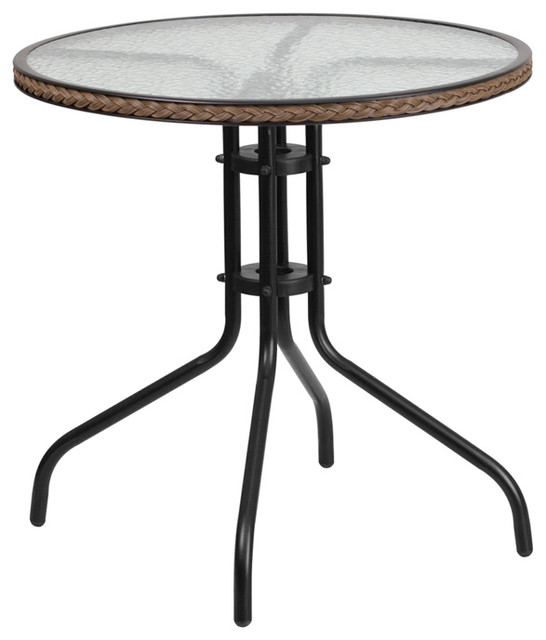 28 Inch Round Tempered Gl Metal Table With Dark Brown Rattan 28 Inch Round Tempered Gl Metal