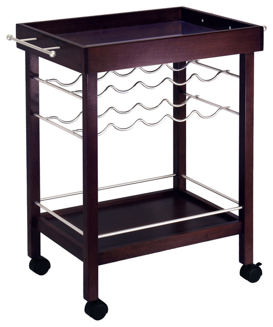 Bar Cart, Mirror Top, Wine Rack Transitional Bar Carts by Winsome