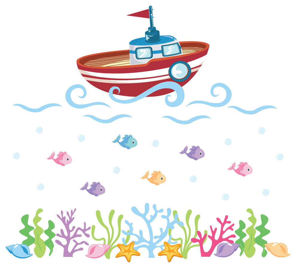 Ocean Decals Boat Decals Bathroom Decals, 50" x 45" Beach Style