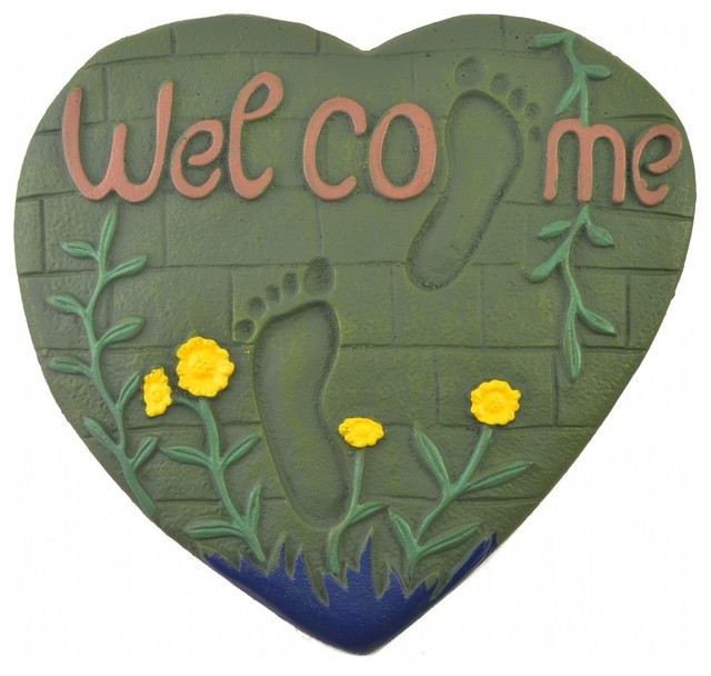 Cast Iron Yard And Garden Stepping Stone Heart And Foot Prints Welcome Traditional Landscaping Stones And Pavers By Tgl Direct