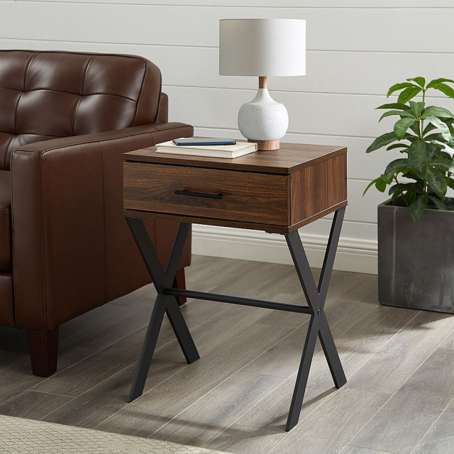 Walker Edison Brin 18"xLeg Metal and Wood Side Table, Dark Walnut ...