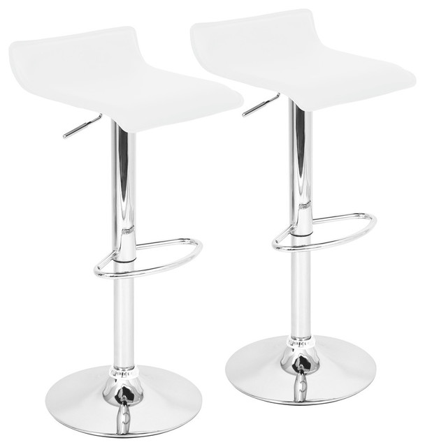 LumiSource Ale Barstool, White With Chrome Footrest, Set Of 2