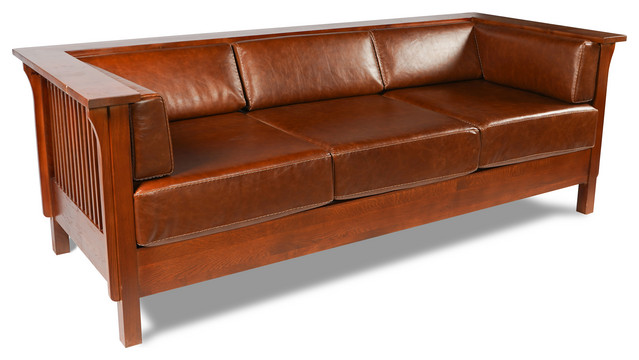 Arts And Crafts Craftsman Cubic Slat, Mission Style Leather Sofas