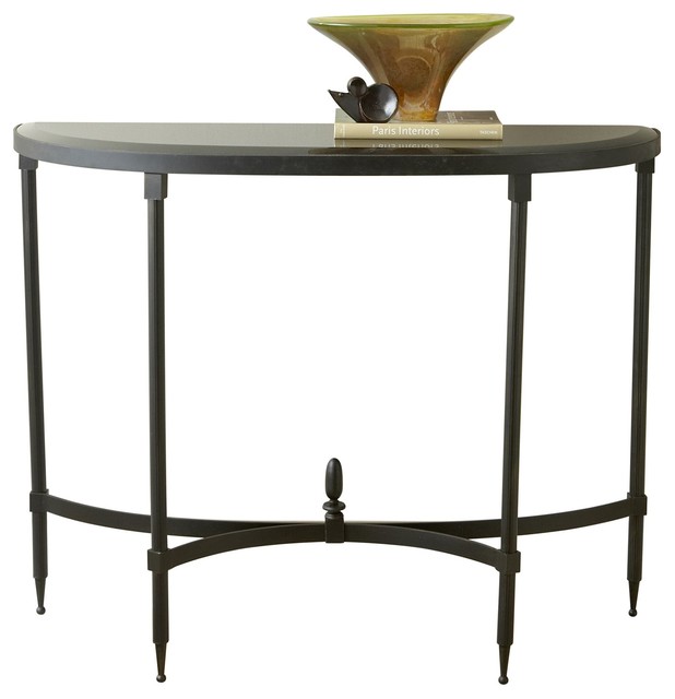 Fluted Iron Half Moon Console Table with Black Granite Top