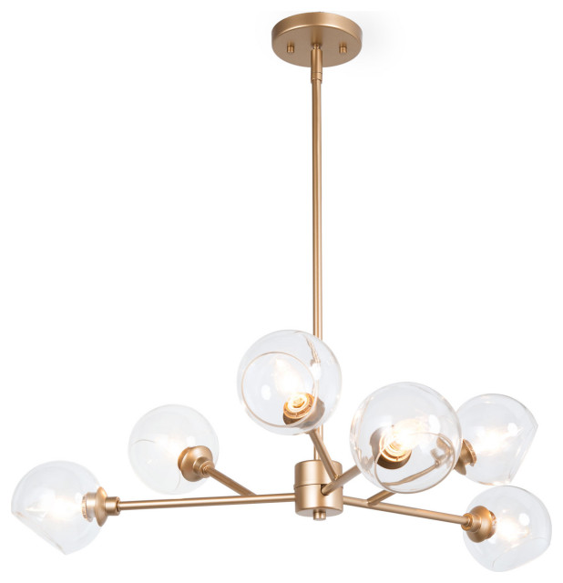 6lights gold chandelier with glass ball Midcentury Chandeliers