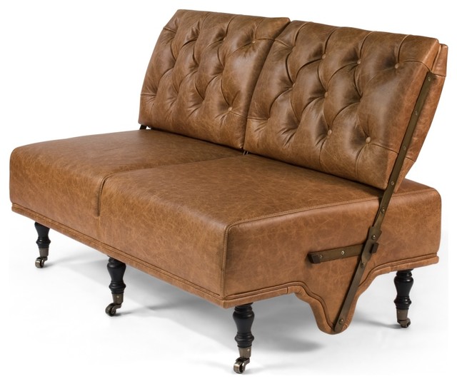 50 L Sofa Top Grain Leather Cigar Brown Tufted Adjustable Backrest