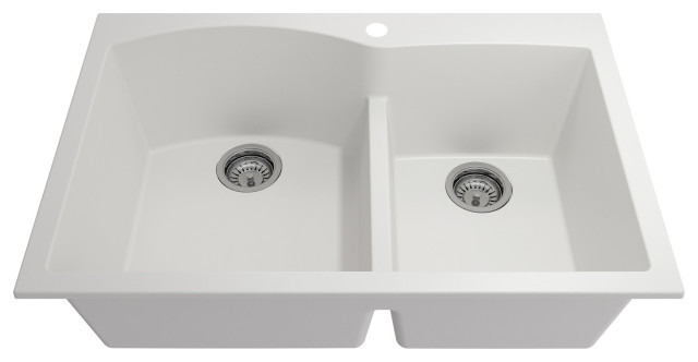BOCCHI 1602-507-0126 Granite 33" 60/40 Double Bowl Kitchen Sink in Milk White