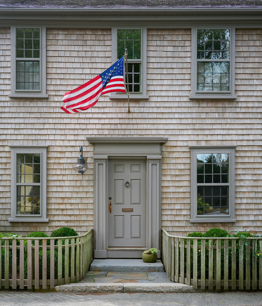 Elegant front door photo in Boston with a gray front door