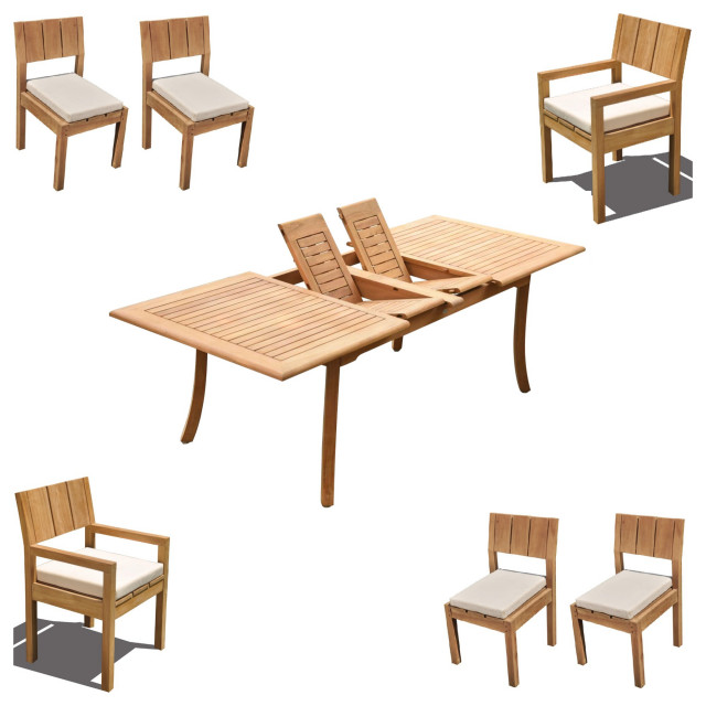 7Piece Outdoor Teak Patio Dining Set 94" Rectangle Extn Table, 6 Vera