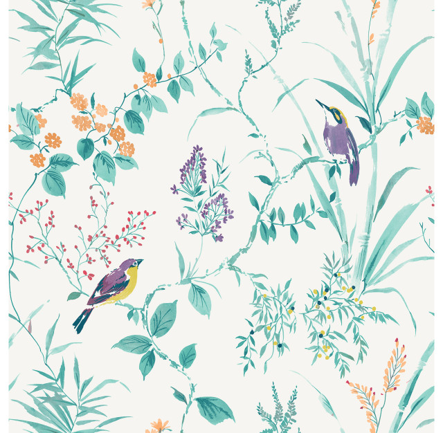 Jewel Songbird Peel & Stick Wallpaper, Swatch - Contemporary