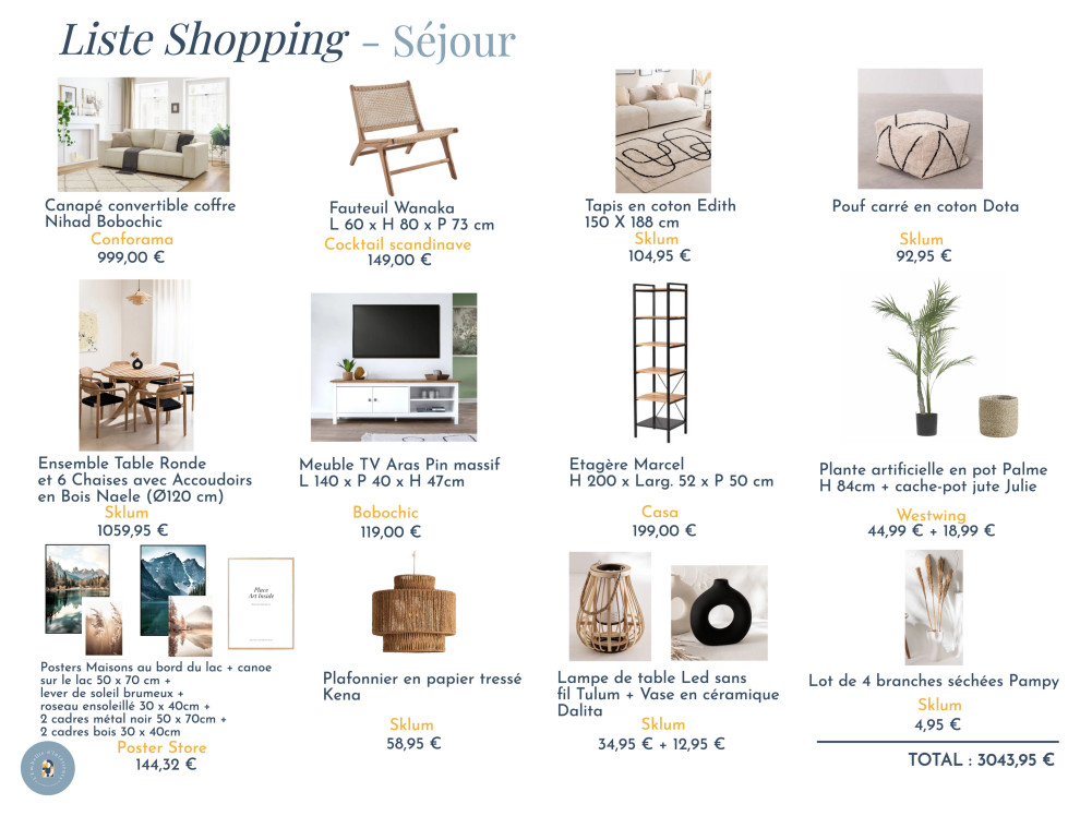 Liste shopping séjour