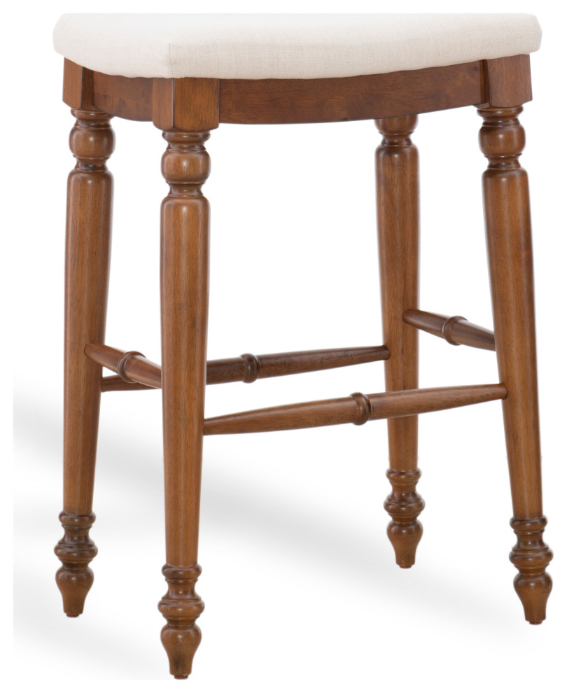 Marino 30" Backless Bar Stool, Linen/Walnut Traditional Bar Stools