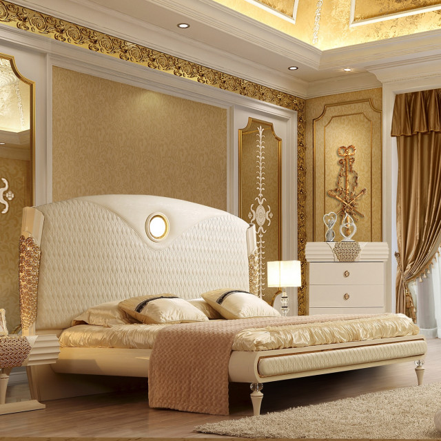 Match your unique style to your budget with a brand new king modern beds to transform the look of your room. luxury contemporary style cream leather finish 5 piece cal king bed set