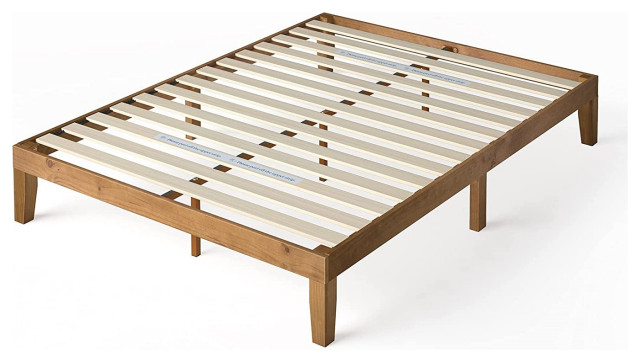 King Size Platform Bed Frame Wooden Construction With Rustic Pine Finish Industrial Panel Beds By Decor Love Houzz King Size Platform Bed Frame Wooden, Rustic Pine King Size Bed