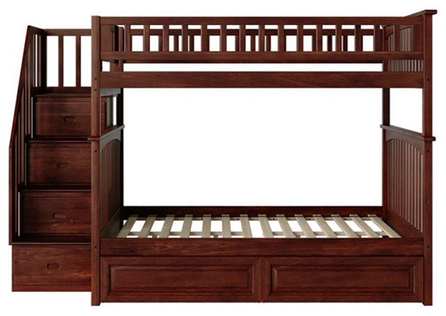 AFI Columbia Twin Over Twin Staircase Storage Solid Wood Bunk Bed in ...