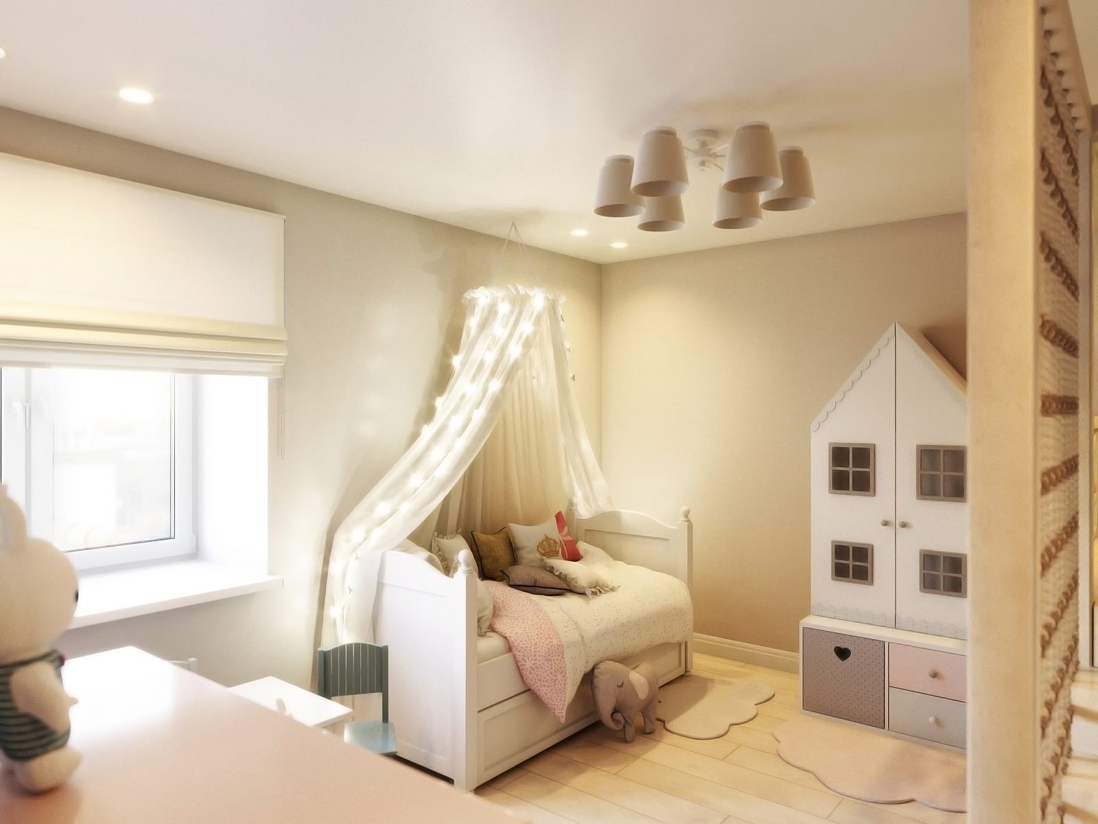 Дизайн интерьера детской комнаты с домиком