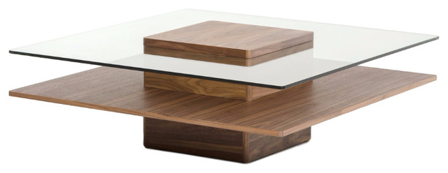 Modrest Clarion Modern Walnut And Glass Coffee Table - Modern Walnut Wood Coffee Table Modrest Clarion Modern Walnut And Glass Coffee Table - Modern Walnut Wood Coffee Table