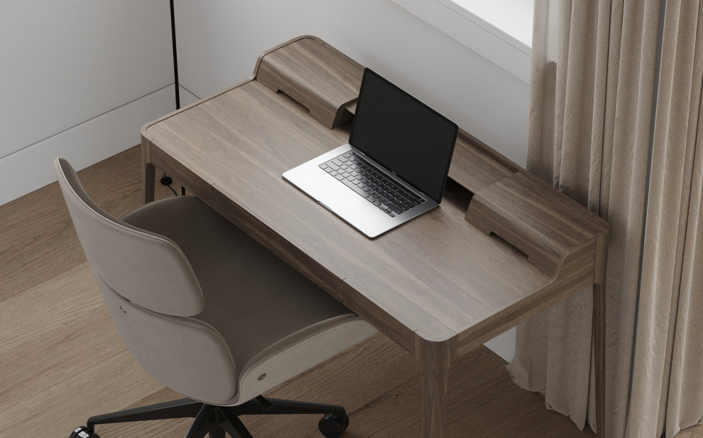 Inspiration för mellanstora moderna arbetsrum, med ett fristående skrivbord