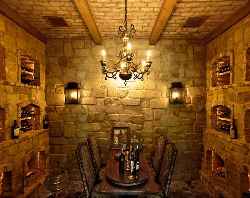 Custom Lighting Lifestyle Rustic Wine Cellar Houston by SES
