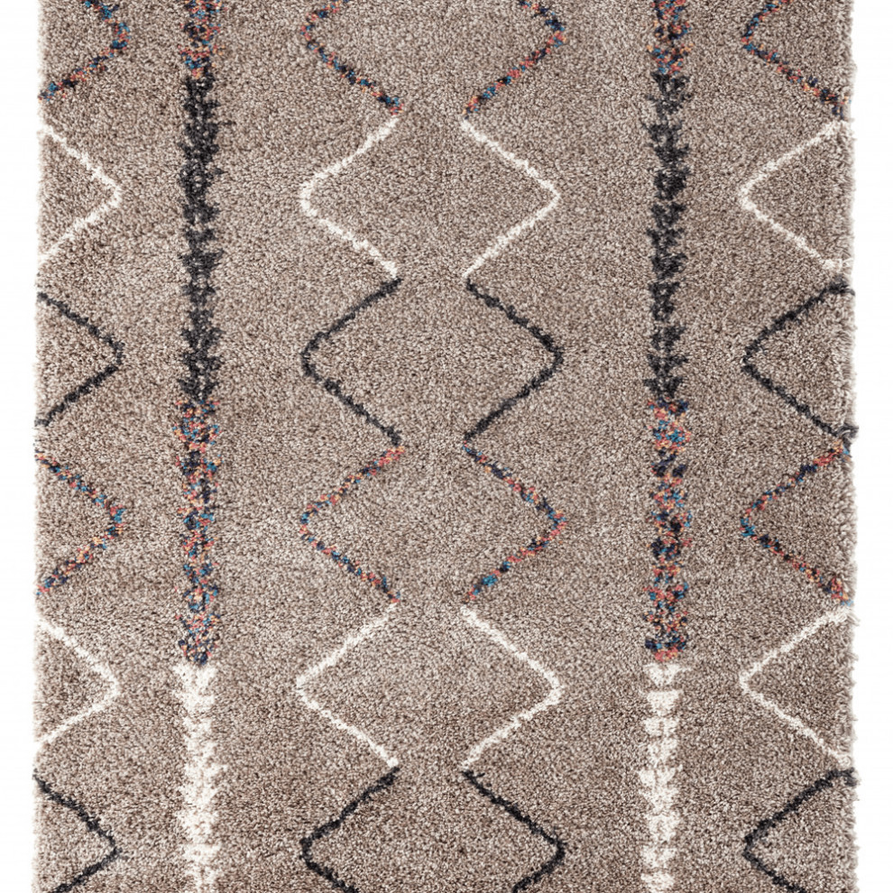 8' x 12' Beige and Brown Moroccan Geo Stain Resistant Area Rug