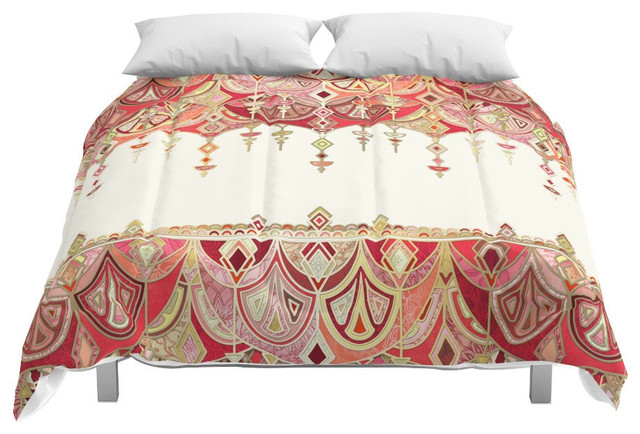 Society6 Royal Red Art Deco Double Drop Comforter Contemporary