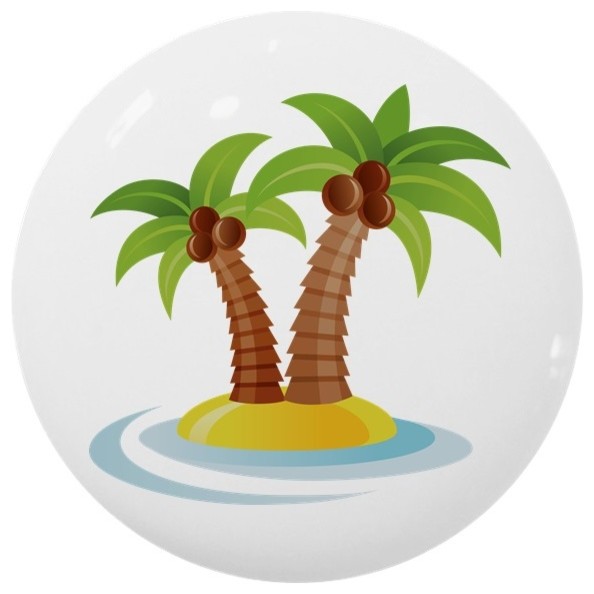 Tropical Palm Trees On Island Ceramic Cabinet Drawer Knob