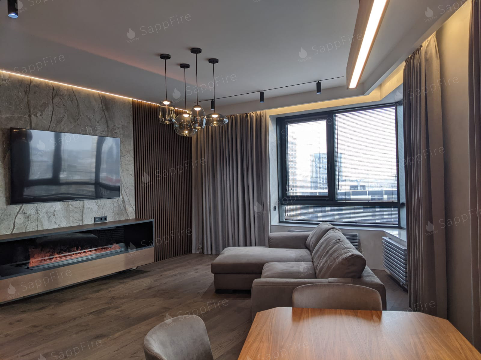 Роскошный интерьер с паровым камином