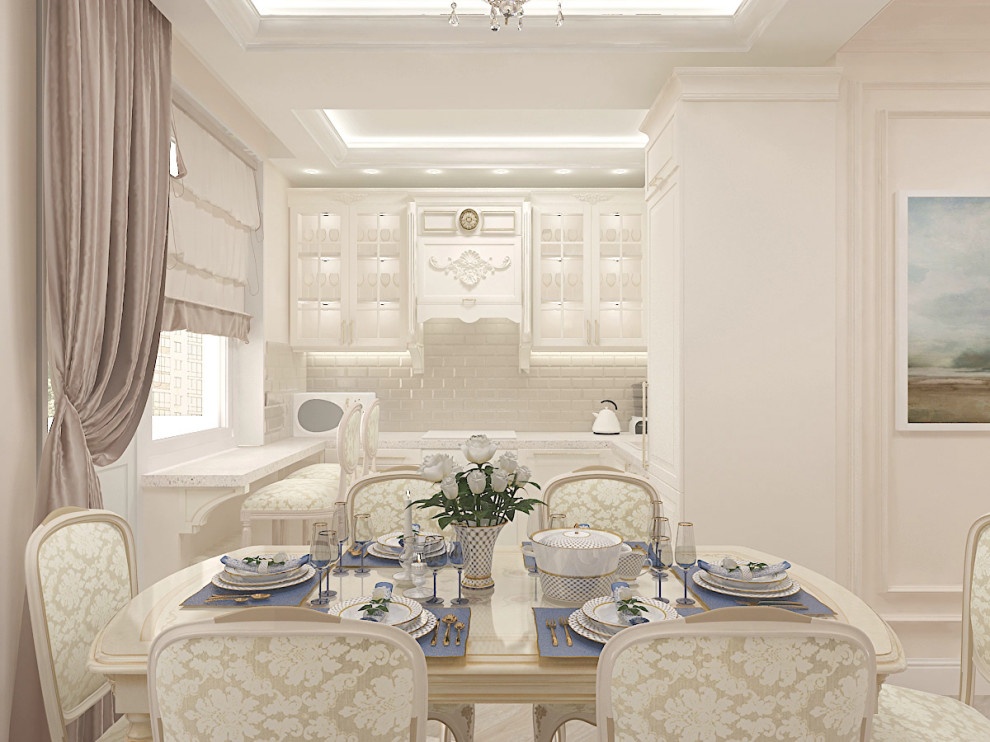 ЖК "Ленинградский", кухня в стиле русский ампир с барной стойкой.