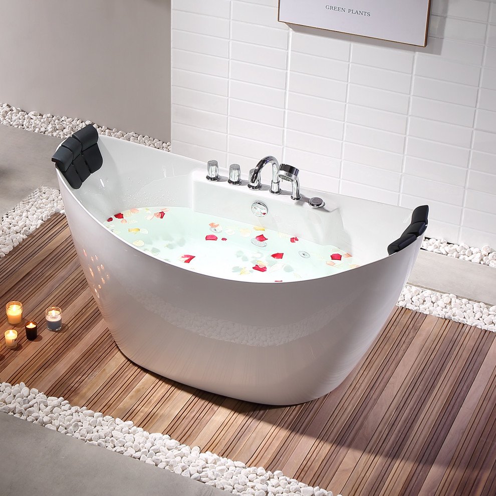 59" L x 28.7" W White Acrylic Center Drain Freestanding Whirlpool Tub
