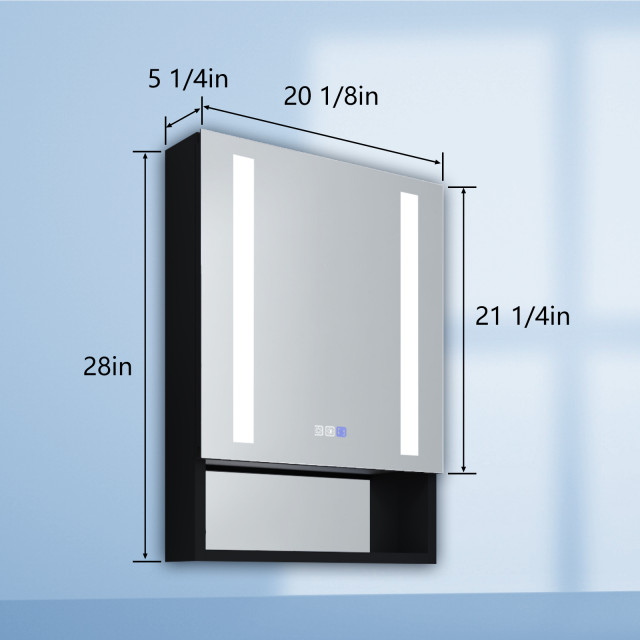 Aluminum Surface/Recessed Mount Medicine Cabinet with Mirror, Outlet and Lights, 20" X 28" in ...