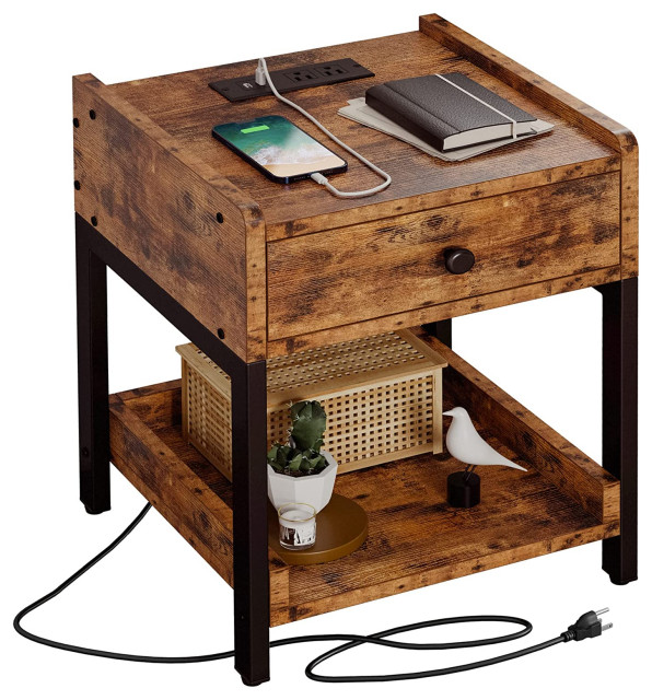 Small End Table with Storage Drawer and Shelf for Bedroom and Living