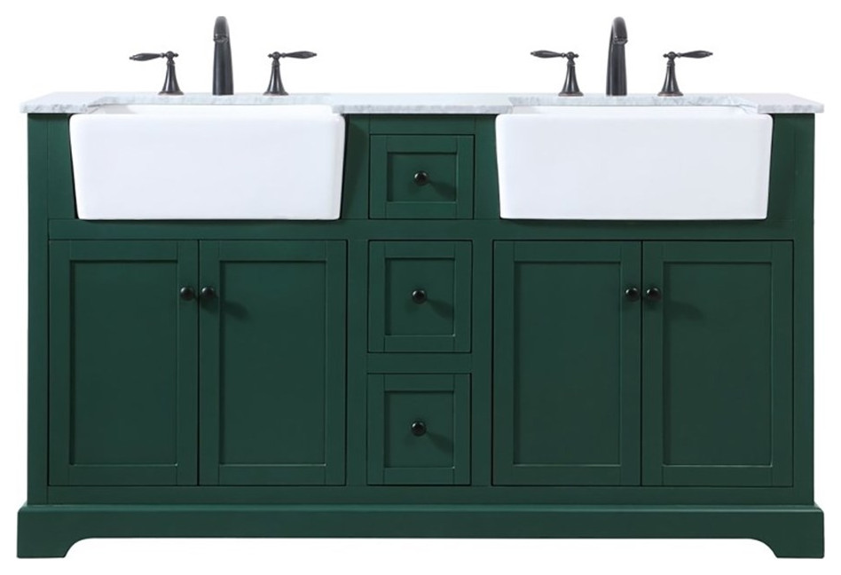 60" Double Bathroom Vanity, Green Contemporary Bathroom Vanities