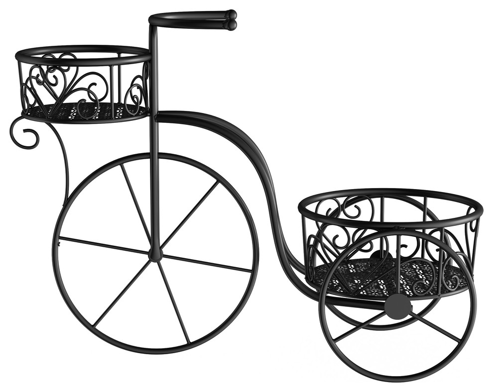 Pure Garden 2-Tiered Wrought Iron Tricycle Plant Stand, Black ...