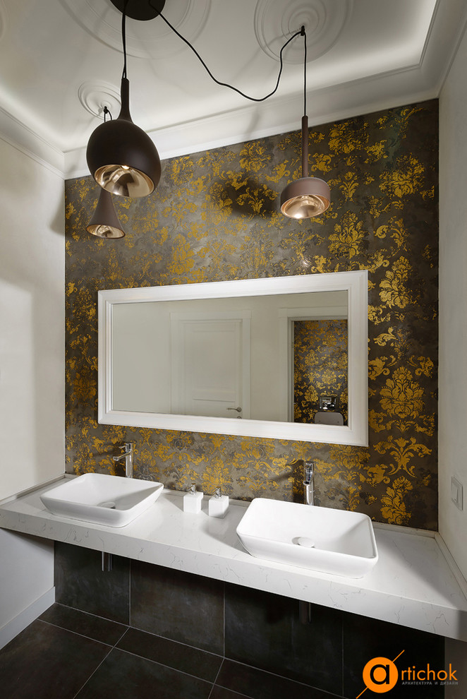 Дизайн ванной в золотых и белых тонах