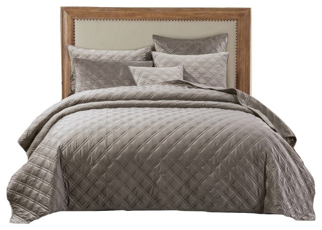 Soft Velveteen Double Sided Quilted Coverlet Bedspread Set Taupe Grey Contemporary Quilts And Quilt Sets By Dada Bedding Collection