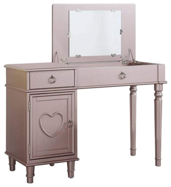 43 Inch Vanity Set Accent Mirror Included Matching Stool Rose Gold Wood